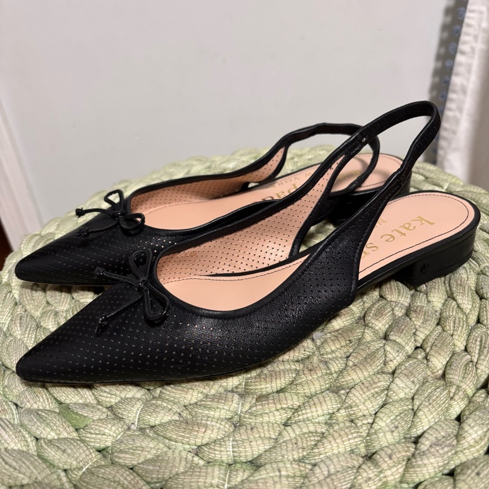 NEW Kate Spade Veronica Black Leather Point Toe Slingback Flats Size 7.5 - Picture 3 of 10